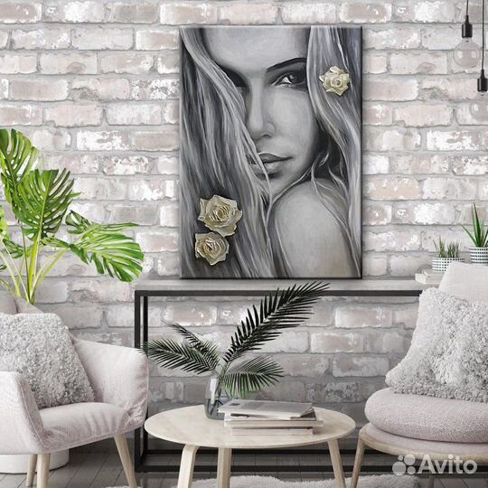 Картина маслом Красивая девушка с розами