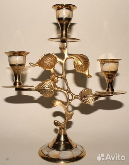 Подсвечник Дерево на 3 Свечи. Латунь. Перламутр