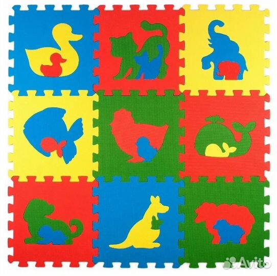 Коврик пазл 33х33х0.9 см, мягкий пол Животные