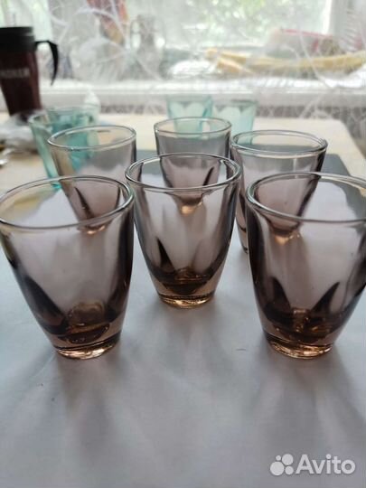 Посуда из СССР, 10 стопок, цветное стекло