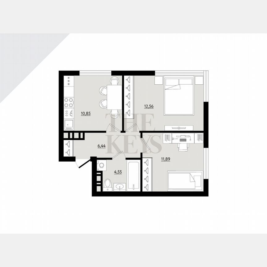 2-к. квартира, 46,3 м², 3/5 эт.