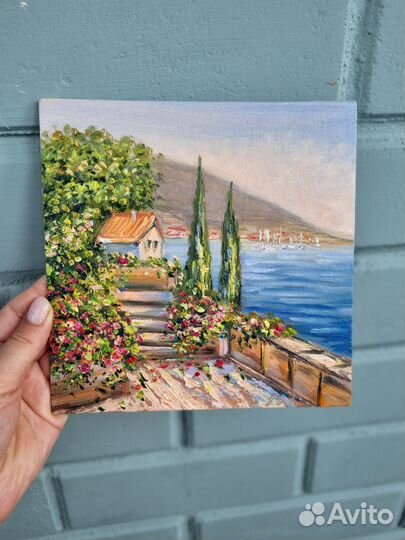 Картина маслом Крым пейзаж морской берег 20х20 см