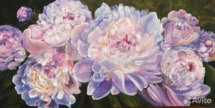 Картина акрилом «Пионы», 100х50 см