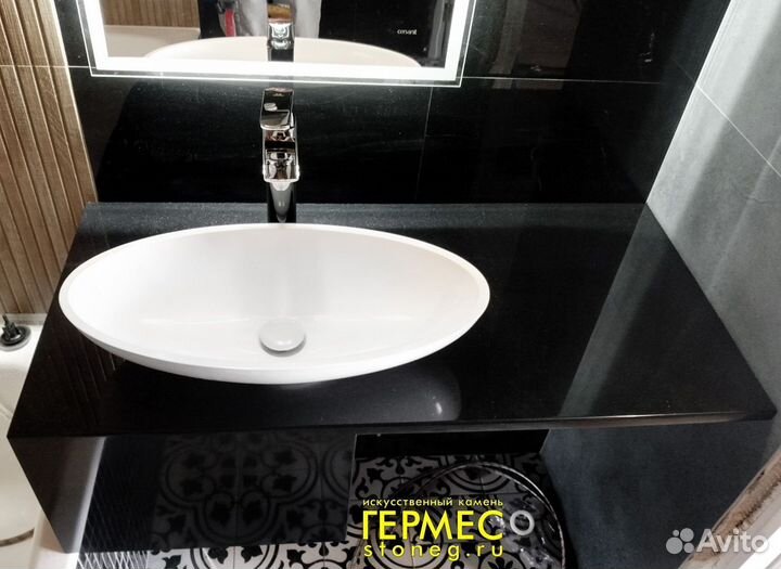 Столешница для ванной из камня чёрная s1 m2