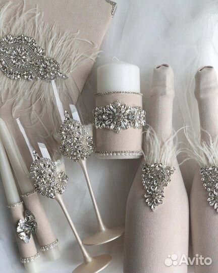 Свадебный набор Бокалы Очаг Бутылки