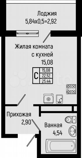 Квартира-студия, 25,4 м², 13/16 эт.