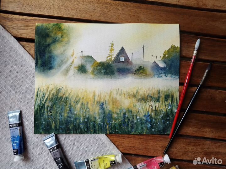 На рассвете, акварель, повтор