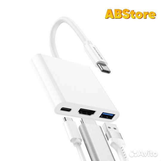 Хаб 3в1 Borofone DH4 на USB-C, USB 3.0, hdmi