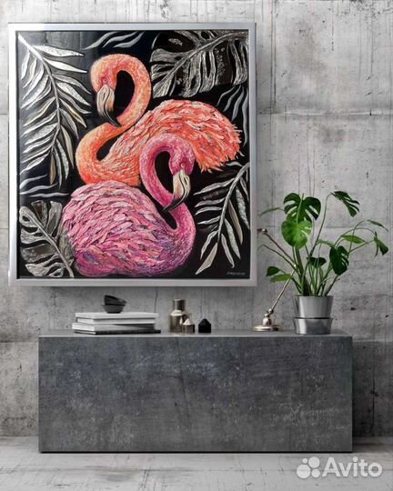 Фламинго зеркальная картина