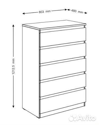 Комод белый 5 ящиков malta malm IKEA