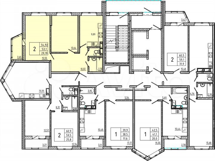 2-к. квартира, 54,9 м², 2/18 эт.