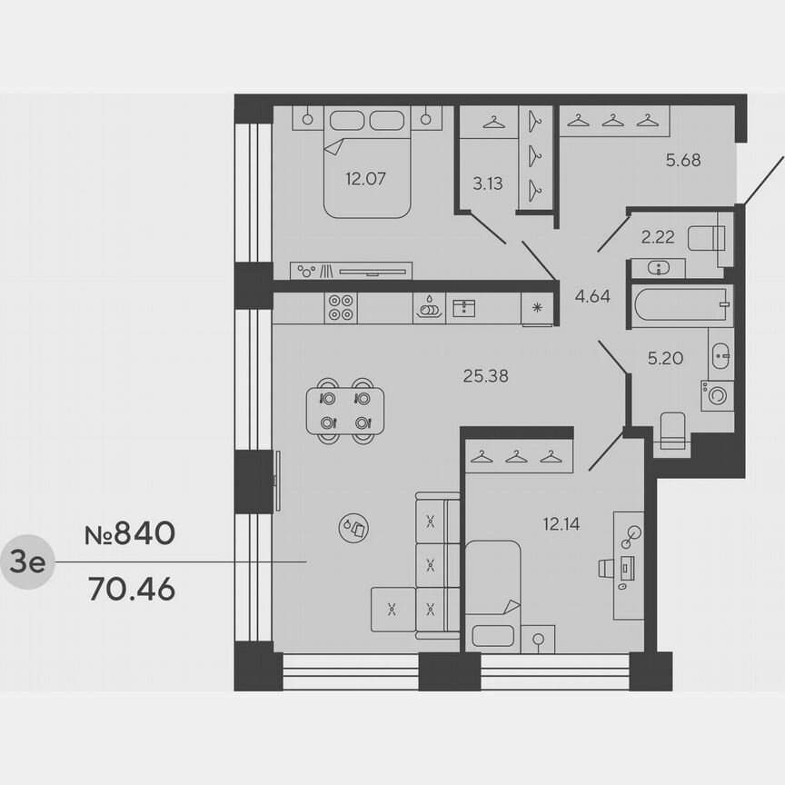 2-к. квартира, 70,5 м², 7/18 эт.
