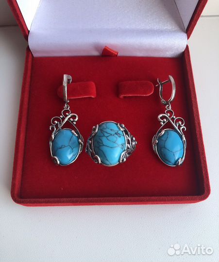 Гарнитур Бирюза Кольцо, Серьги 925