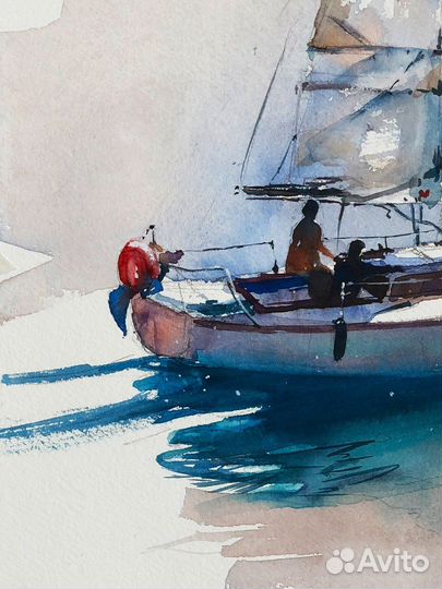 Интерьерная картина акварель яхта