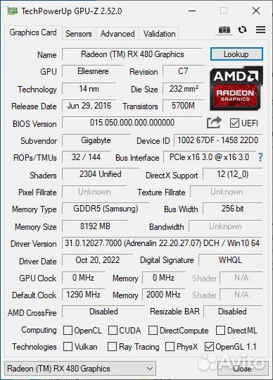 Gigabyte Radeon rx 480 8gb