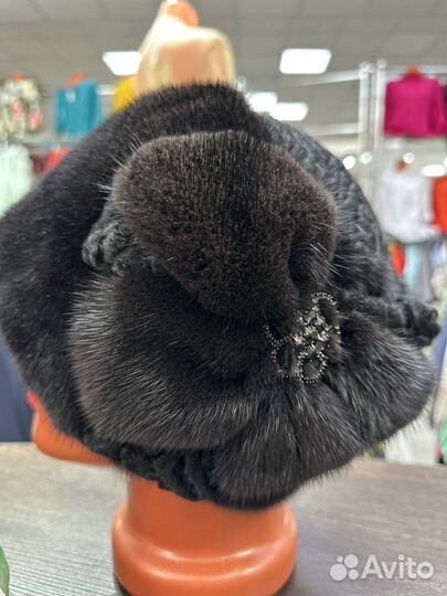 Шапка норковая, цвет черный, объем регулируется