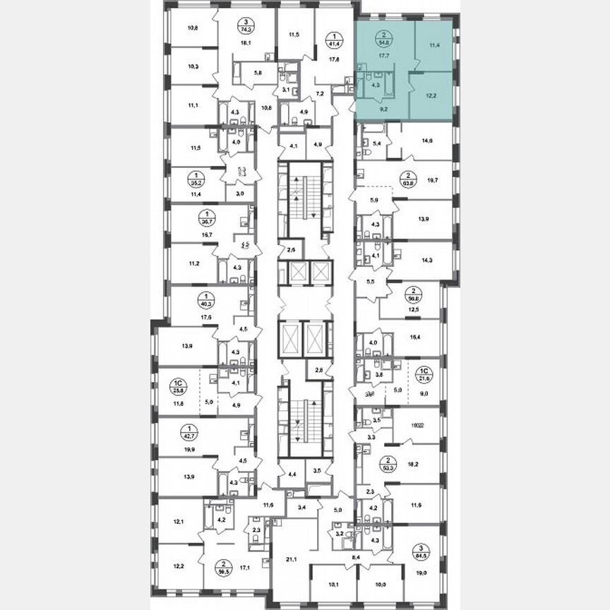 2-к. квартира, 54,8 м², 14/20 эт.