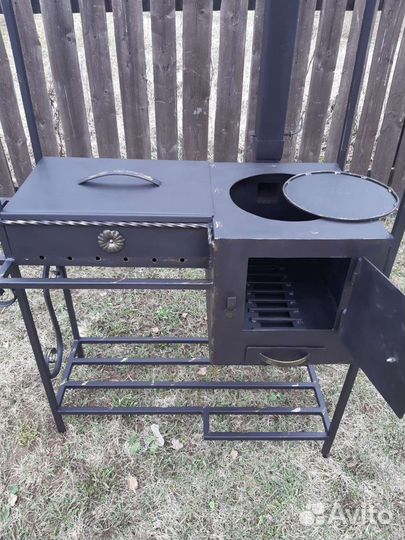 Мангал с крышей и печкой под казан