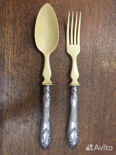 Набор ложка и вилка кость серебро