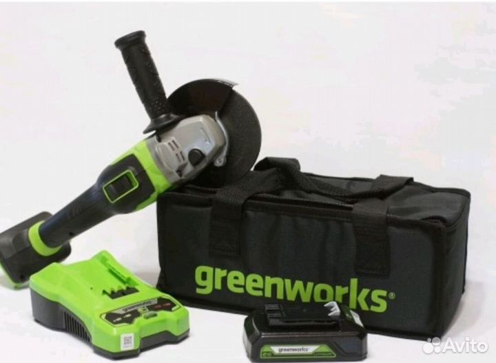 Ушм greenworks gd24agk2 + акб 4 ач новые