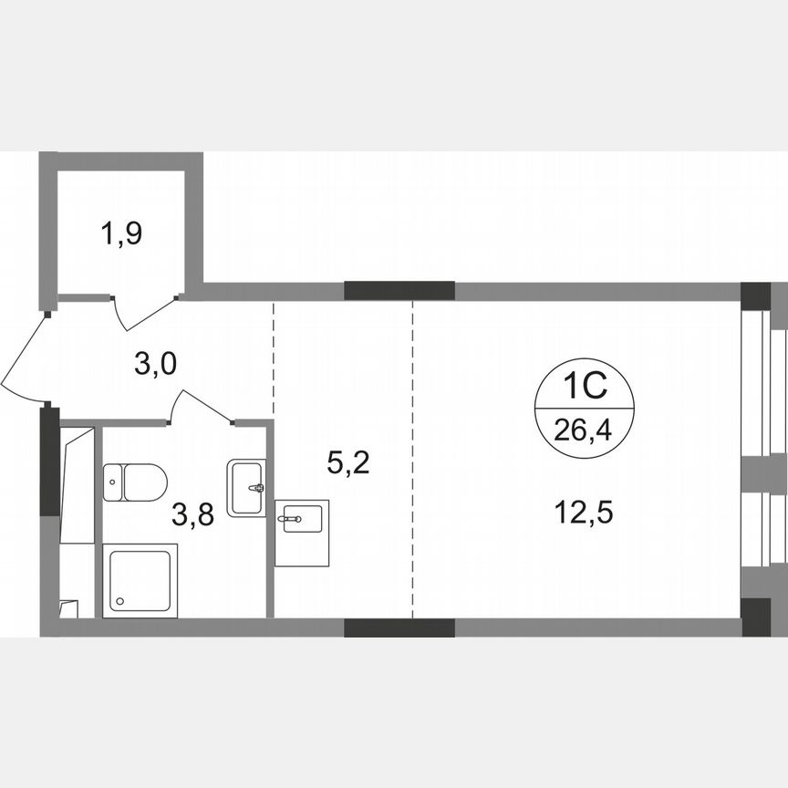 Квартира-студия, 26,4 м², 10/19 эт.