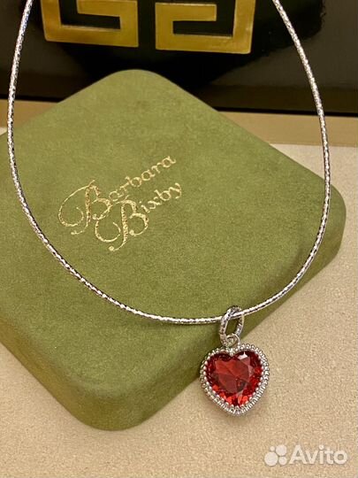 Кулон красное сердце серебрение фианиты