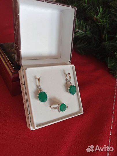 Серьги, кольцо с агатом