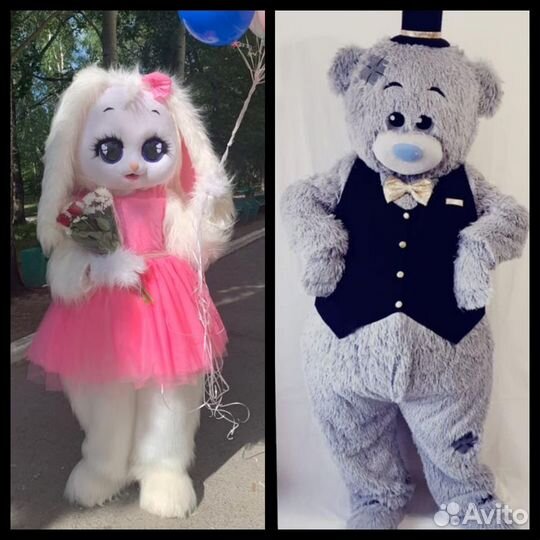 Ростовая кукла зайка и мишка живая открытка