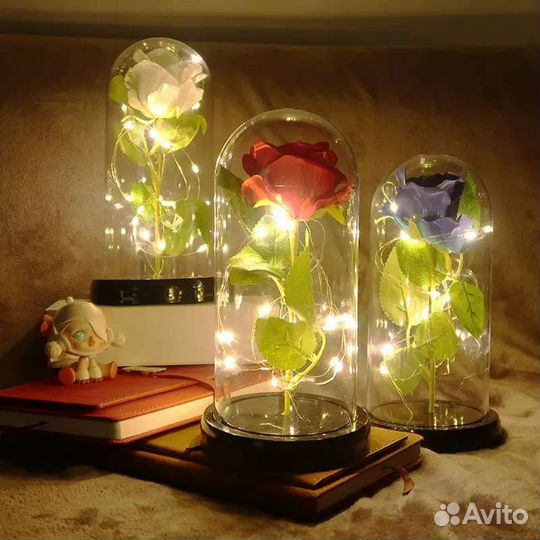 Роза в колбе с подсветкой/ Вечная роза