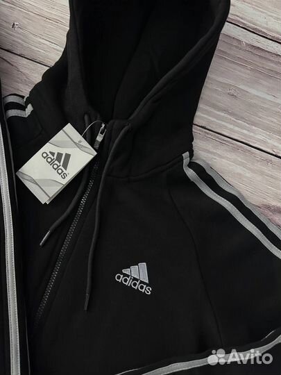 Спортивный костюм Adidas на флисе черный мужской