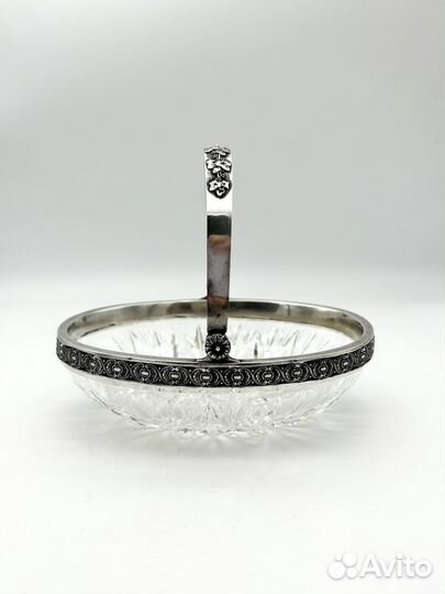 Ваза/ конфетница хрусталь серебро 84 проба 415,6 г