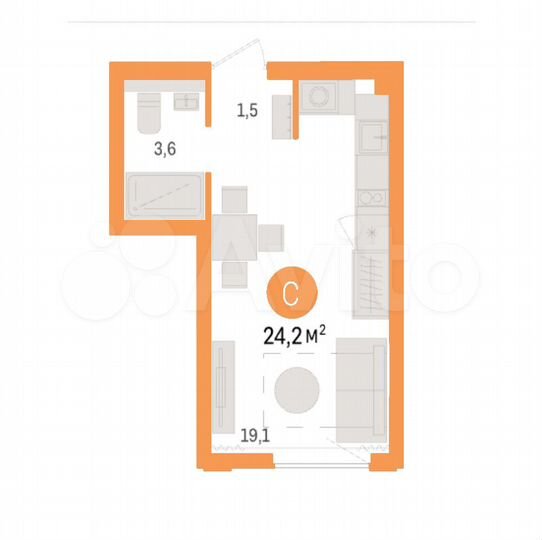 Квартира-студия, 24,2 м², 2/9 эт.