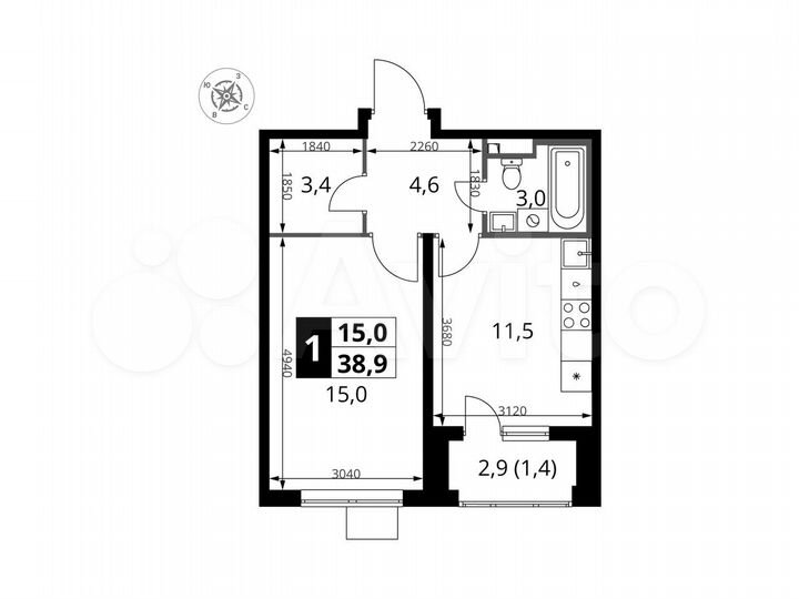 1-к. квартира, 38,9 м², 23/24 эт.