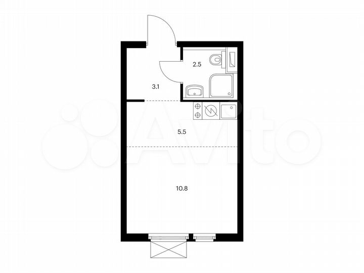 Квартира-студия, 21,9 м², 3/14 эт.
