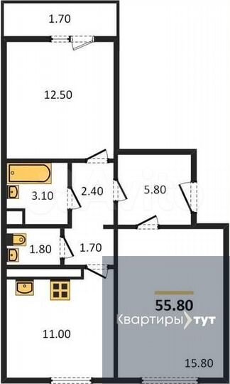 2-к. квартира, 55,8 м², 13/17 эт.