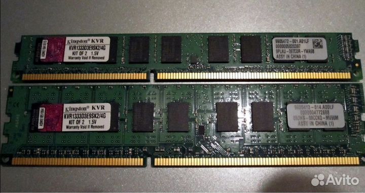 Оперативная память Kingston 2x2 гб DDR3 1333