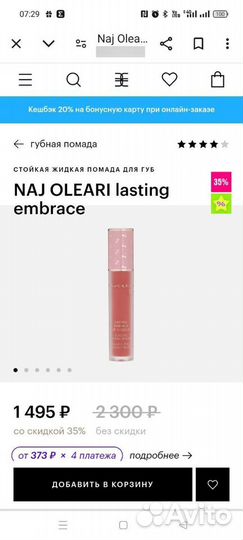 Жидкая стойкая помада NAJ oleari