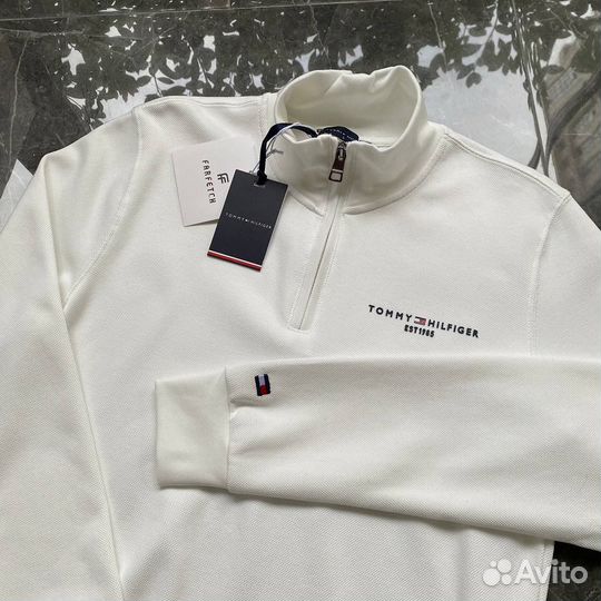 Tommy hilfiger свитшот полузамок белый