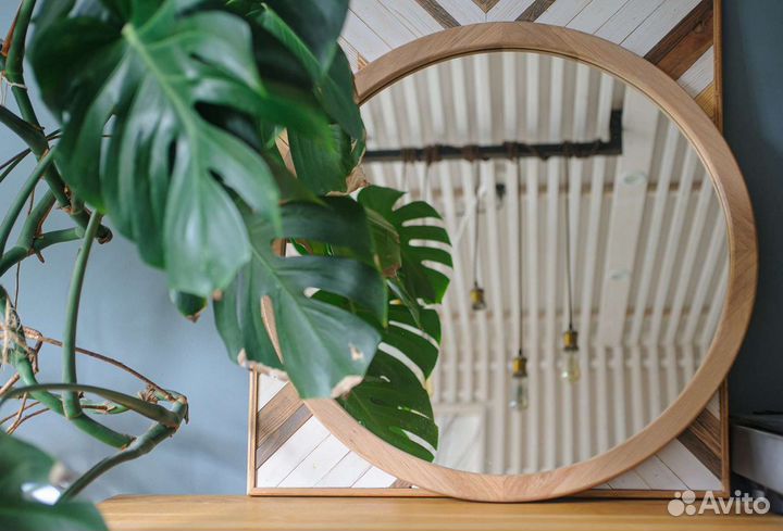 Зеркало круглое массив дерева дуб 700мм
