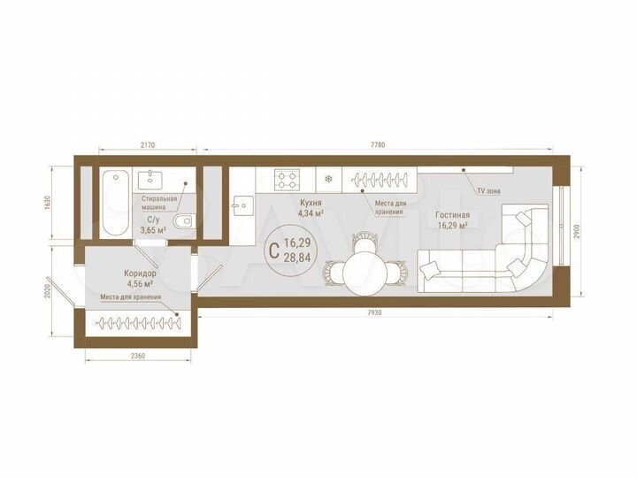 Квартира-студия, 28,8 м², 14/25 эт.