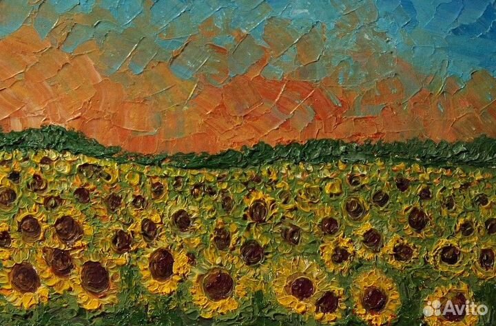 Мини картина маслом Подсолнухи 10см-15см