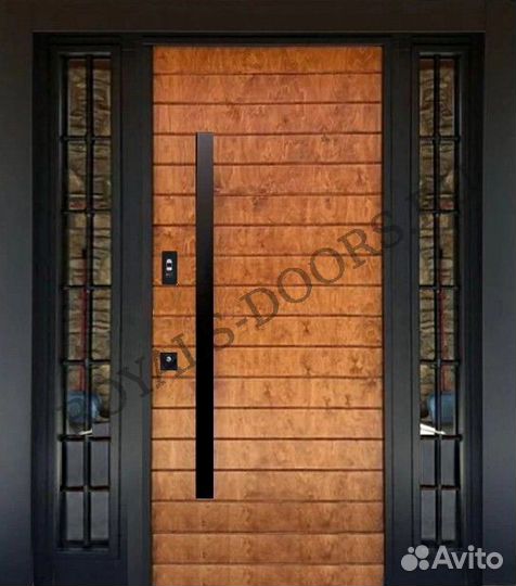Широкая металлическая дверь с боковыми стеклами