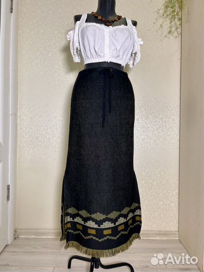 Юбка-ковровка,тканная,с бахромой,42, этника,винтаж