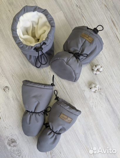 Комплект зимний пинетки и варежки без пальчика