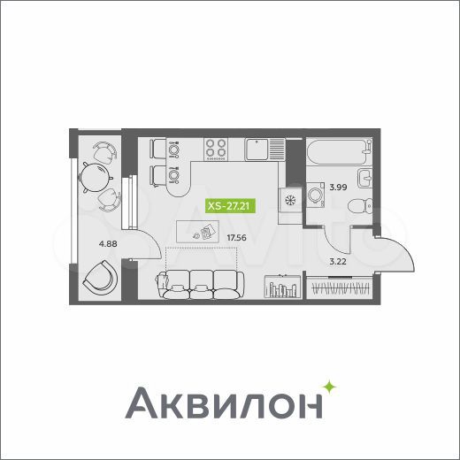 Квартира-студия, 27,2 м², 12/16 эт.