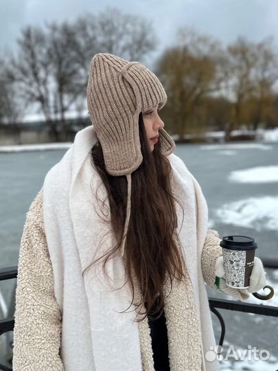 Шапка ушанка женская вязаная