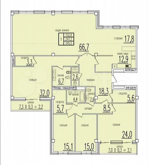 4-к. квартира, 245 м², 8/9 эт.