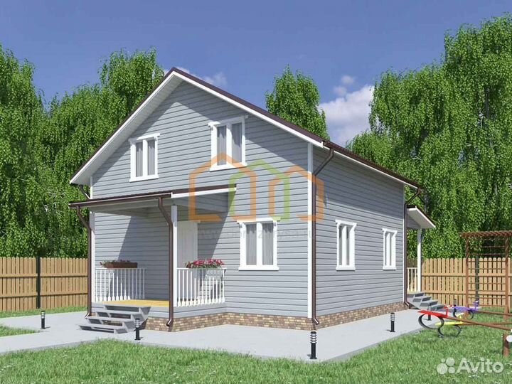 Каркасный дом 8х11 с террасой, отделка вагонка