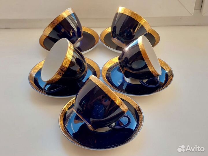 Сервиз чайный 10 предметов, винтаж фарфор лфз