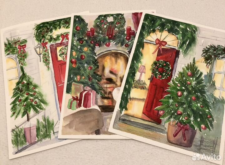 Открытки ручной работы акварель новый год